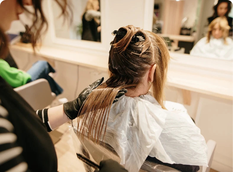 Hair coloring process at a salon